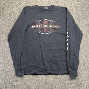 Perrin Hawaii Big Island Long Sleeve Graphic T-Shirt Mens Medium Navy Blue